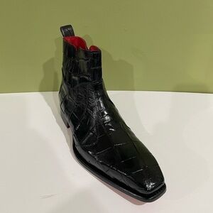 Fennix italy boot black alligator side zipper red bottom sole
